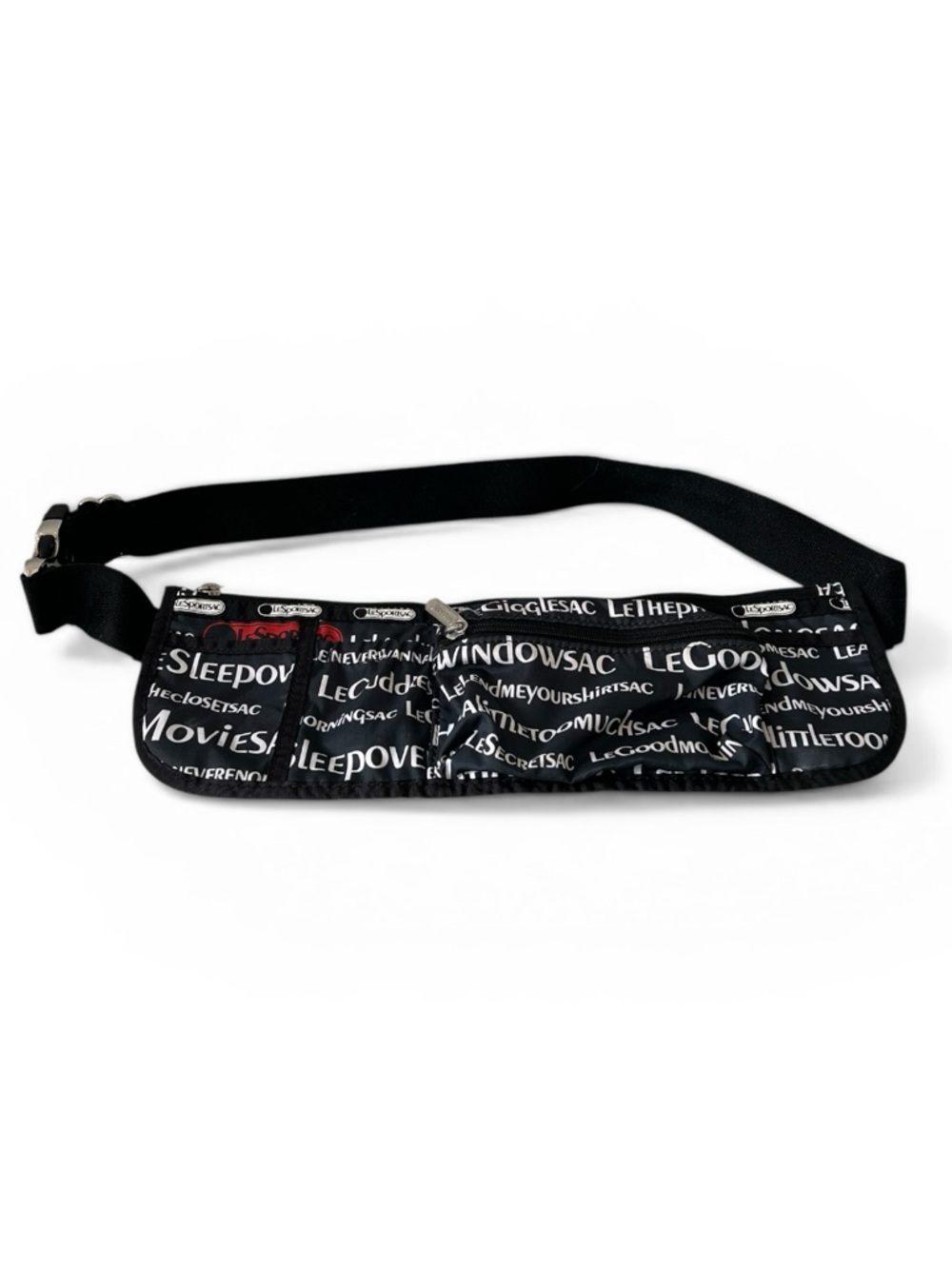 Lesportsac Black and White Text Print Travel Belt Bag